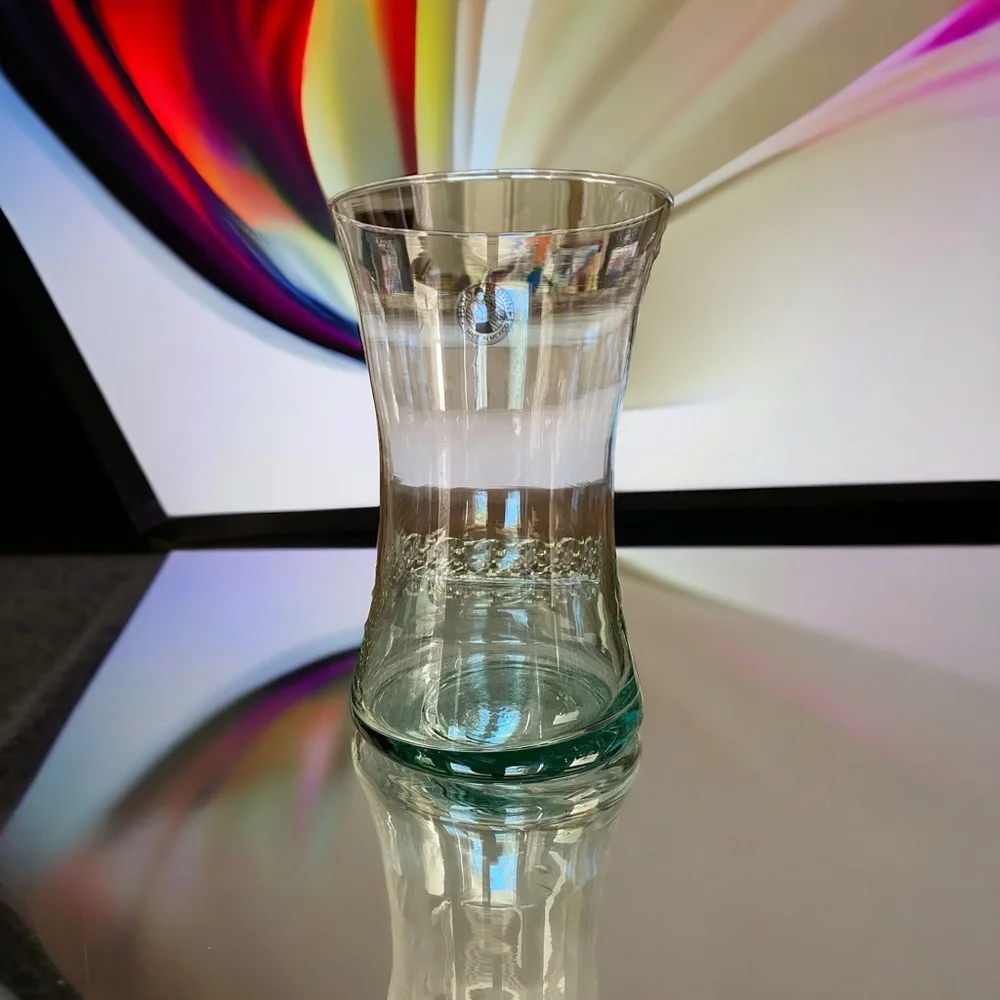 Vintage Mexican Hand Blown Glass Hourglass Vase Green Tint Mint 8”